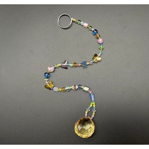 Handmade Other - Beaded Suncatcher Butterfly Pastel Green Blue Yellow Crystal Prism Hanging Decor